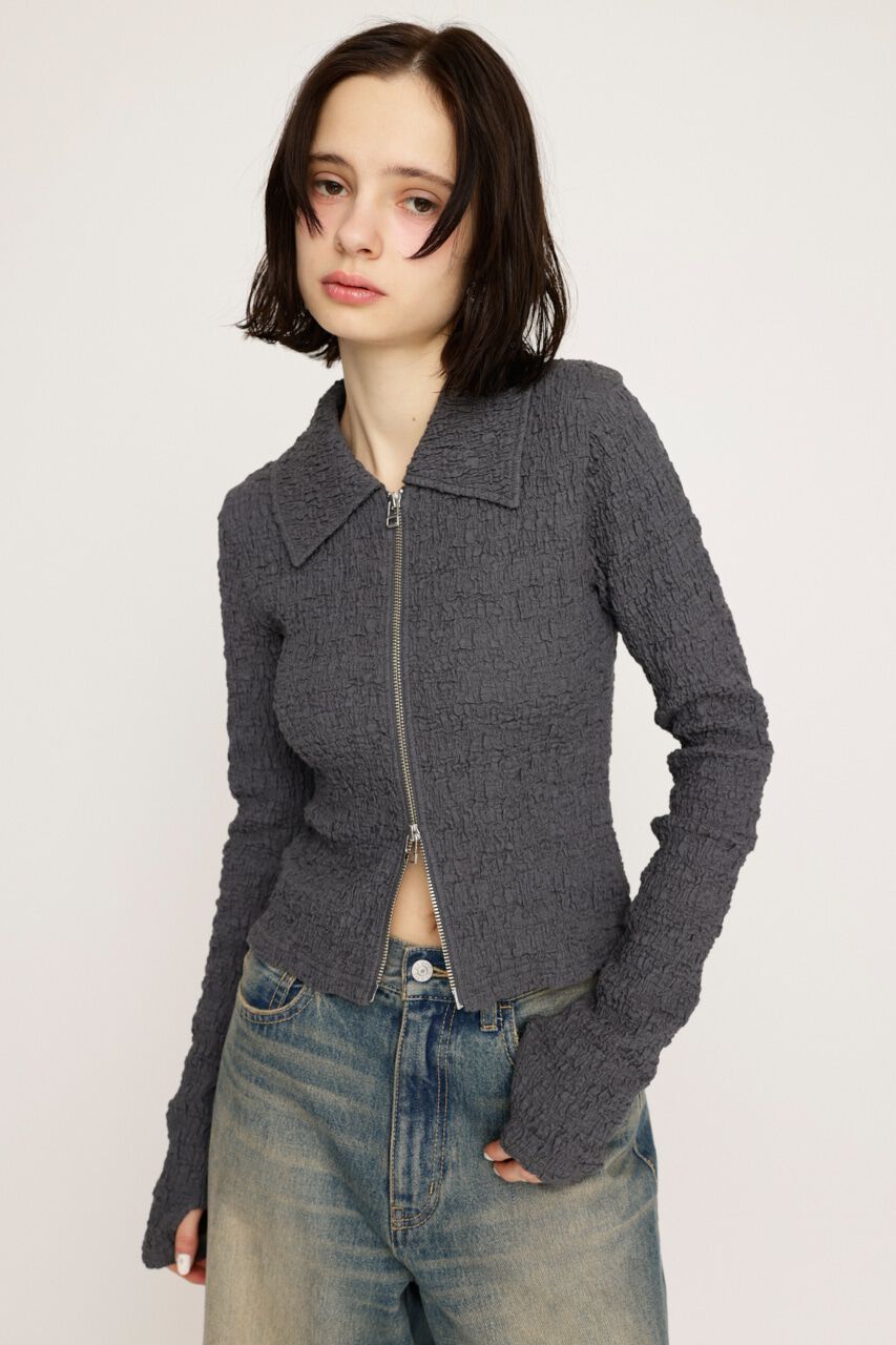 SLY「FRONT ZIP JQ トップス」|Tシャツ・カットソー|L/BLK1