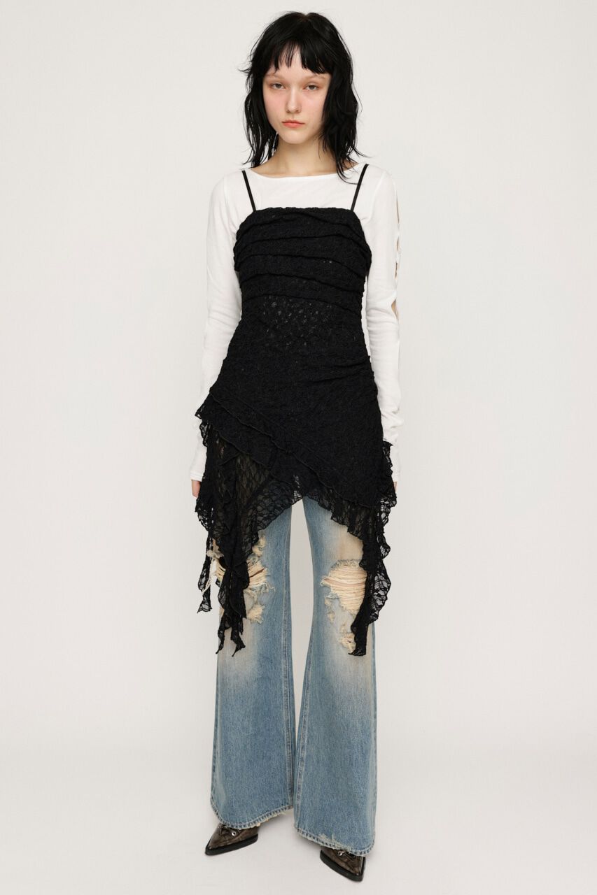 SLY「TUCKED LACE RUFFLE キャミソール」|キャミソール|BLK