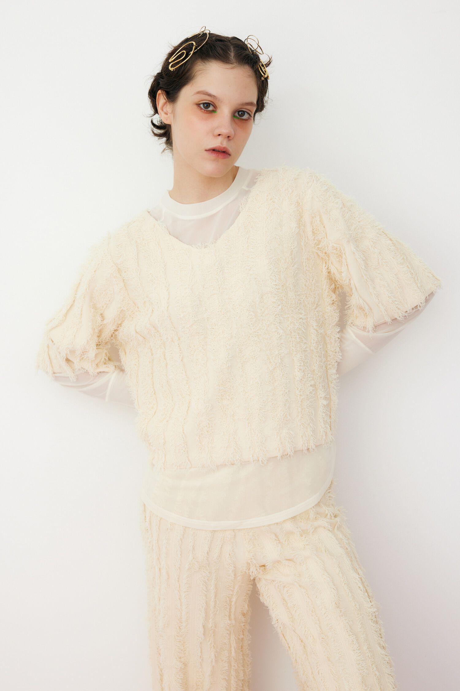 HeRIN.CYE「Fringe 2way knit tops」|ニット・セーター|O/WHT1