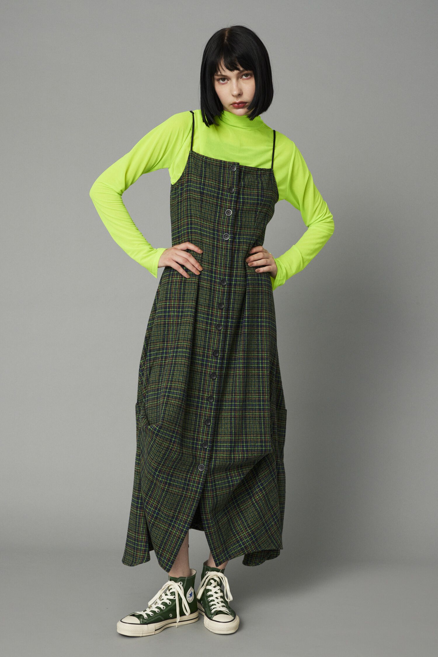 HeRIN.CYE「Check long dress」|ワンピース|柄GRN5