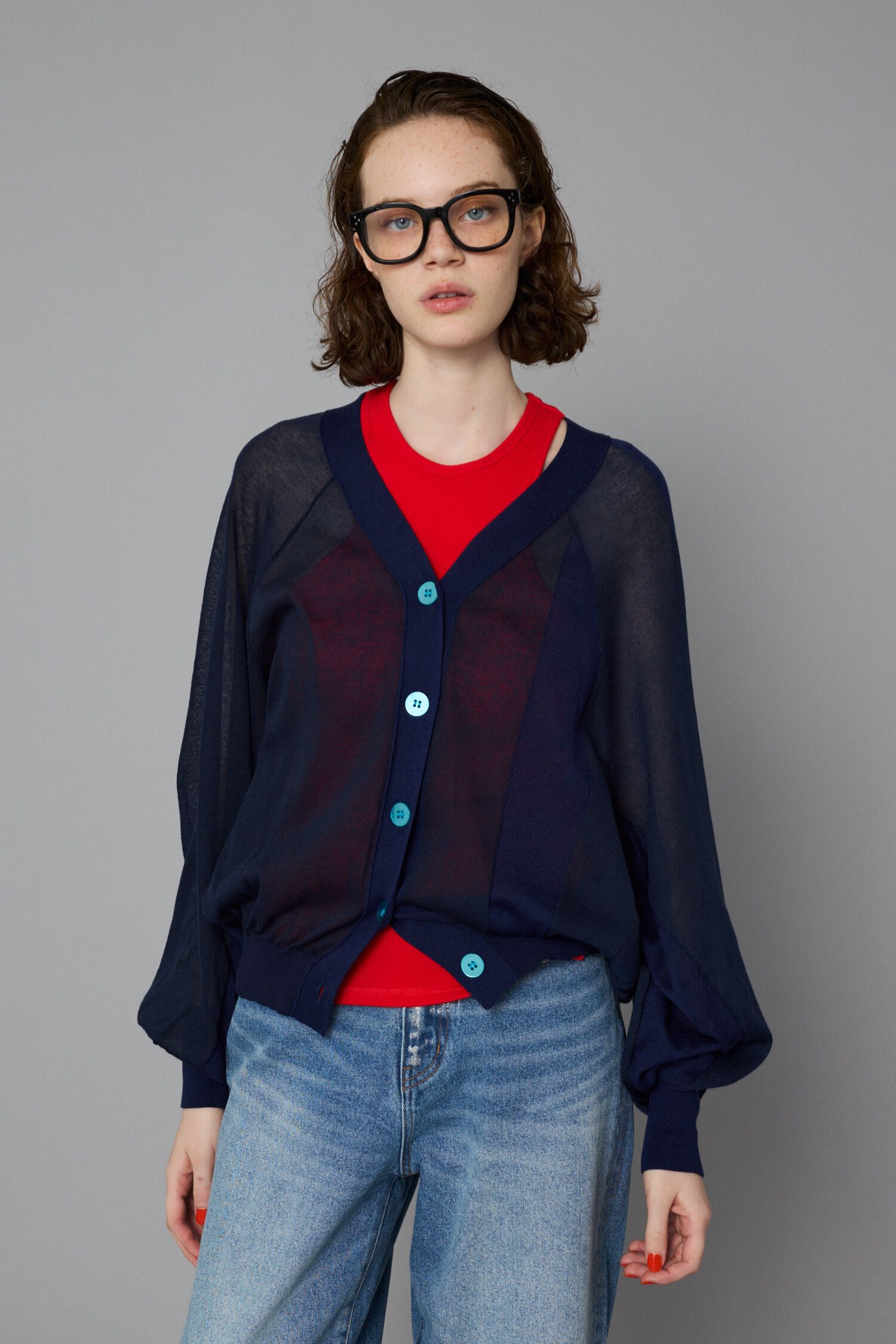 HeRIN.CYE「Color block sheer cardigan」|カーディガン|NVY