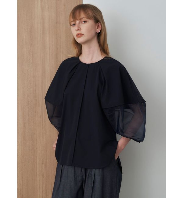 ELENDEEK「HALF ORGANZA SLEEVE BL」|シャツ・ブラウス|ネイビー