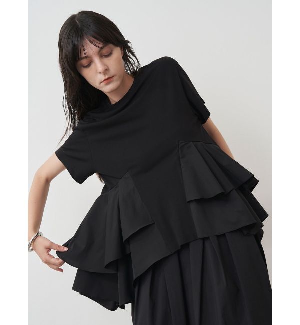 ELENDEEK「ASYMMETRY DOCKING CS」|Tシャツ・カットソー|ブラック