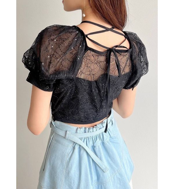 RESEXXY「スパンコールレースブラウス」|シャツ・ブラウス|ブラック