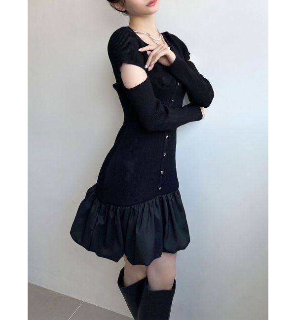 RESEXXY「ヘムドッキングミニニットワンピース」|ワンピース|ブラック