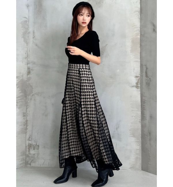 RESEXXY「ハウンドトゥースシアーフレアスカート」|スカート|