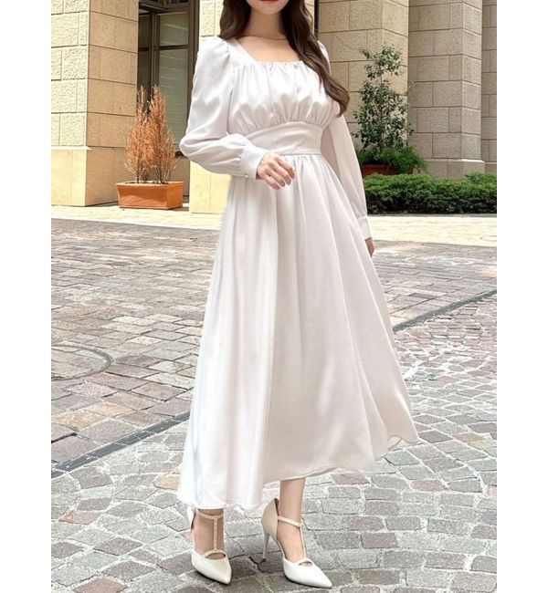 RESEXXY「フロントギャザーフレアロングワンピース」|ワンピース|アイボリー