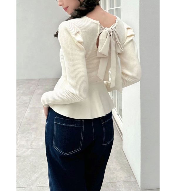 RESEXXY「バックリボンペプラムニットトップス」|ニット・セーター|アイボリー