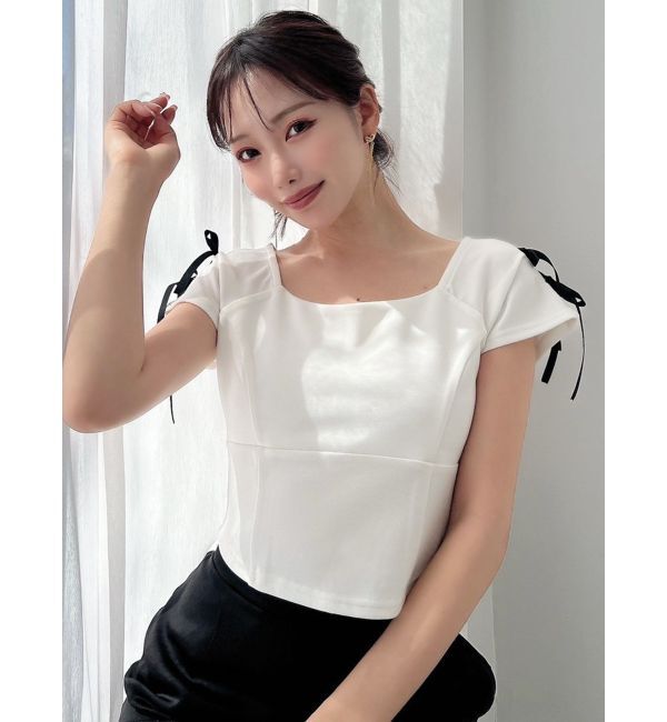 RESEXXY「スクエアカットショルダーリボントップス」|Tシャツ・カットソー|