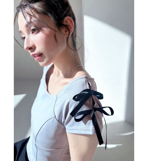 RESEXXY「スクエアカットショルダーリボントップス」|Tシャツ・カットソー|