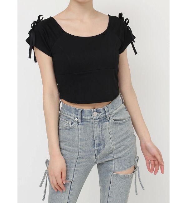 RESEXXY「スクエアカットショルダーリボントップス」|Tシャツ・カットソー|