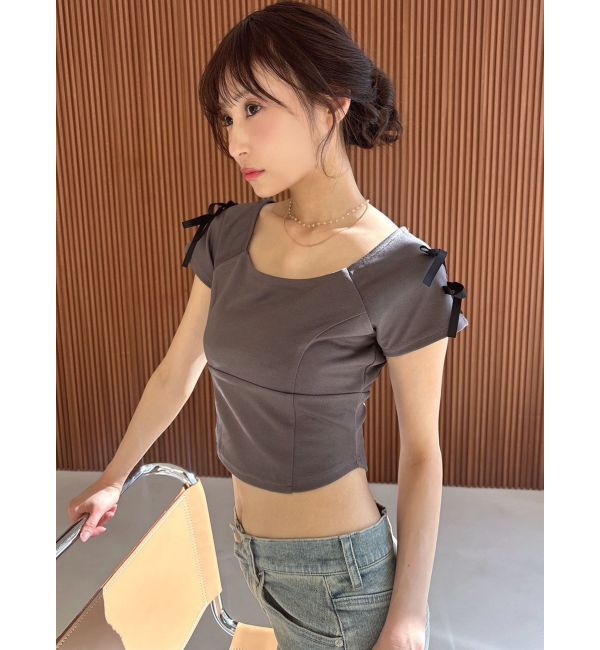 RESEXXY「スクエアカットショルダーリボントップス」|Tシャツ・カットソー|