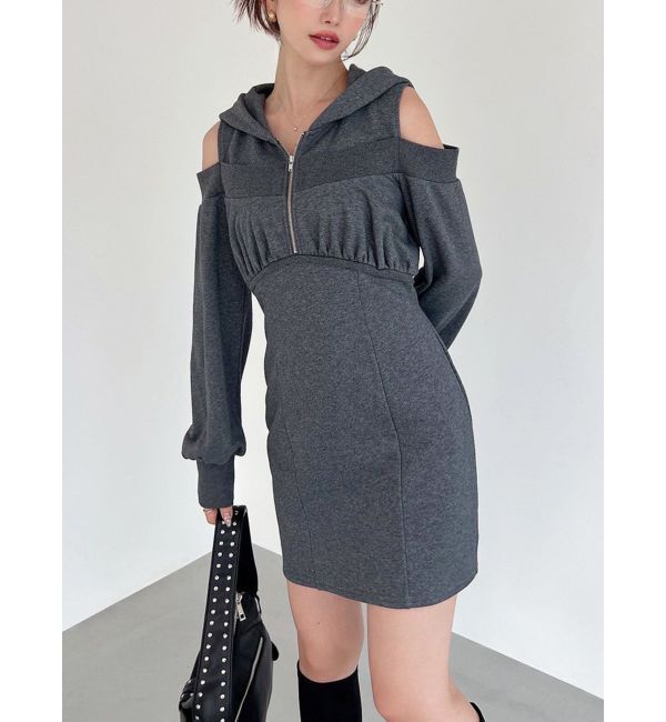 RESEXXY「レイヤードフーディミニワンピース」|ワンピース|チャコールグレー