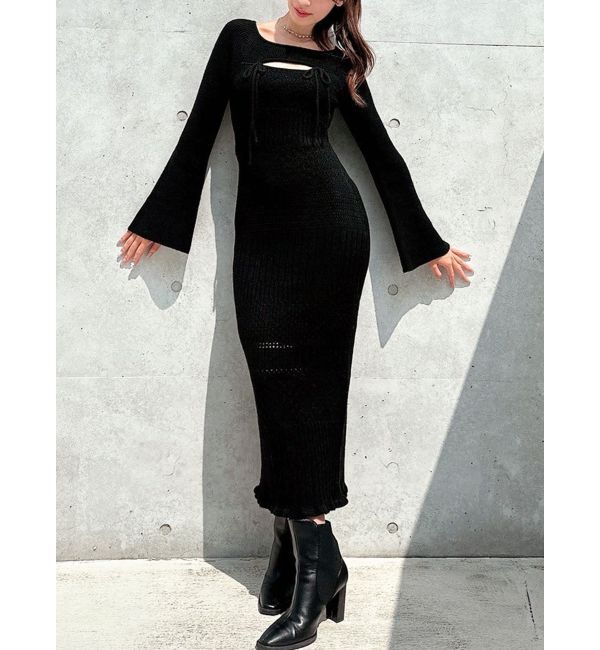 RESEXXY「クロシェニットタイトワンピース」|ワンピース|ブラック