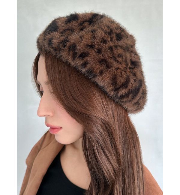 RESEXXY「レオパードデザインベレー帽」|ハンチング・ベレー帽|ブラウン