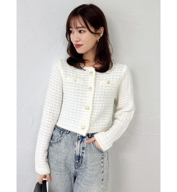 dazzlin「ツイードライクショートニットジャケット」|カーディガン|