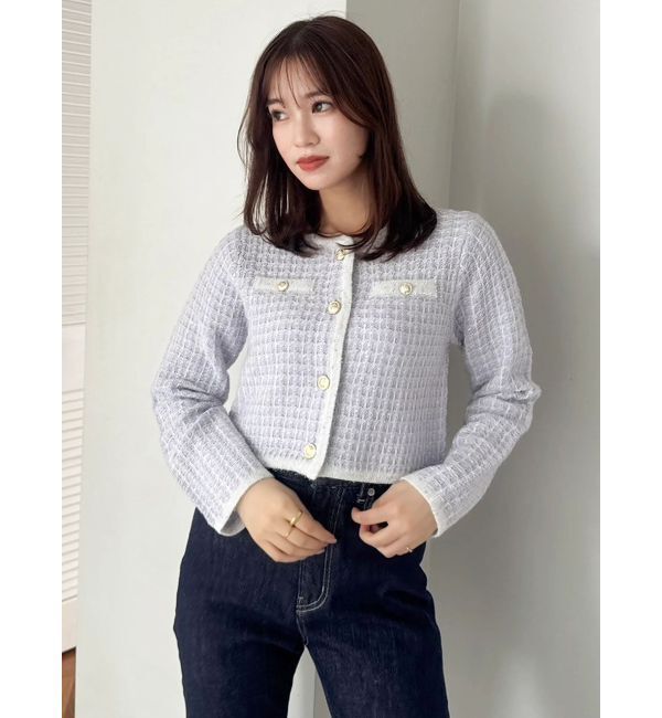 dazzlin「ツイードライクショートニットジャケット」|カーディガン|