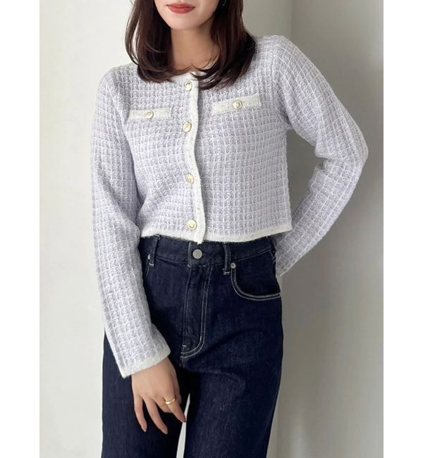 dazzlin「ツイードライクショートニットジャケット」|カーディガン|パープル