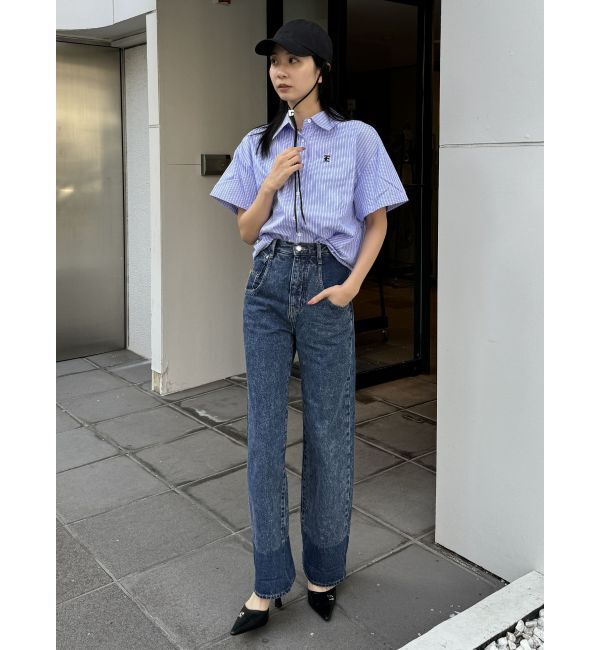 EMODA「2トーンルーズハイウエストジーンズ」|デニム|ブルー