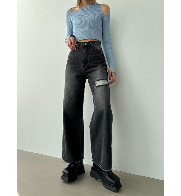 EMODA「ポイントクラッシュワイドジーンズ」|デニム|