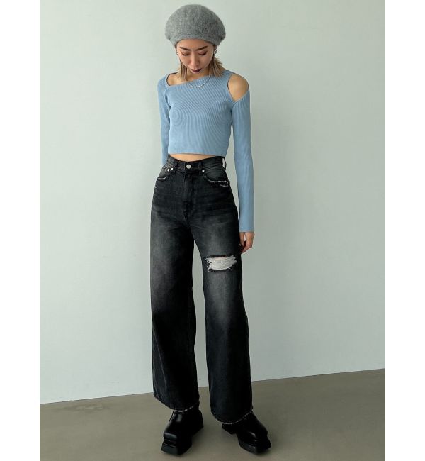 EMODA「ポイントクラッシュワイドジーンズ」|デニム|