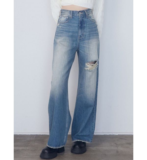EMODA「ポイントクラッシュワイドジーンズ」|デニム|ブルー
