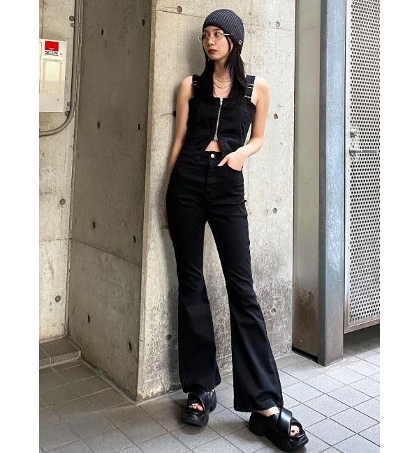 EMODA「デニムフレアジップサロペット」|オールインワン|