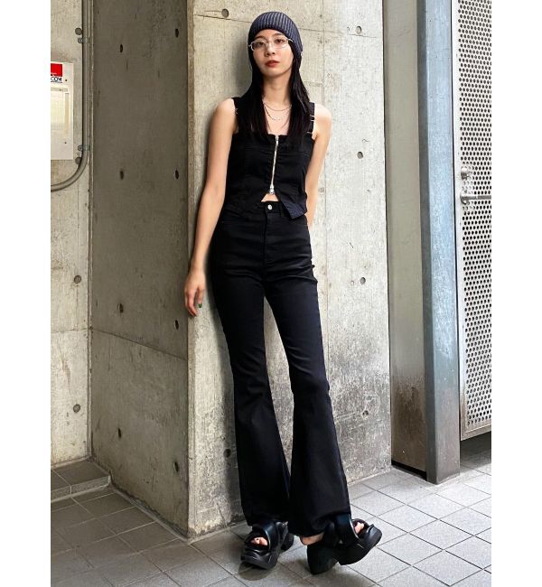 EMODA「デニムフレアジップサロペット」|オールインワン|