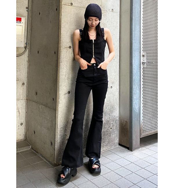 EMODA「デニムフレアジップサロペット」|オールインワン|