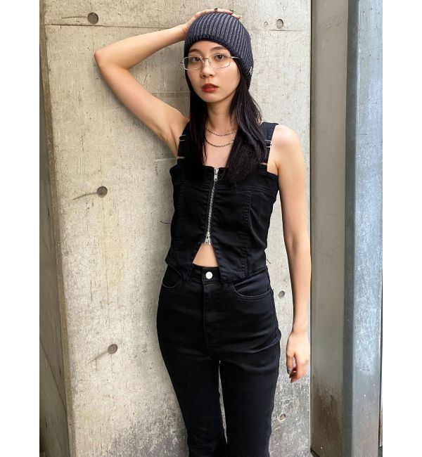 EMODA「デニムフレアジップサロペット」|オールインワン|