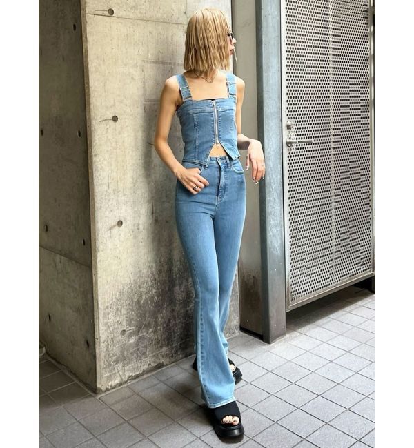 EMODA「デニムフレアジップサロペット」|オールインワン|