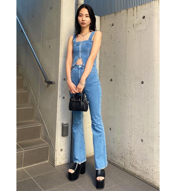 EMODA「デニムフレアジップサロペット」|オールインワン|