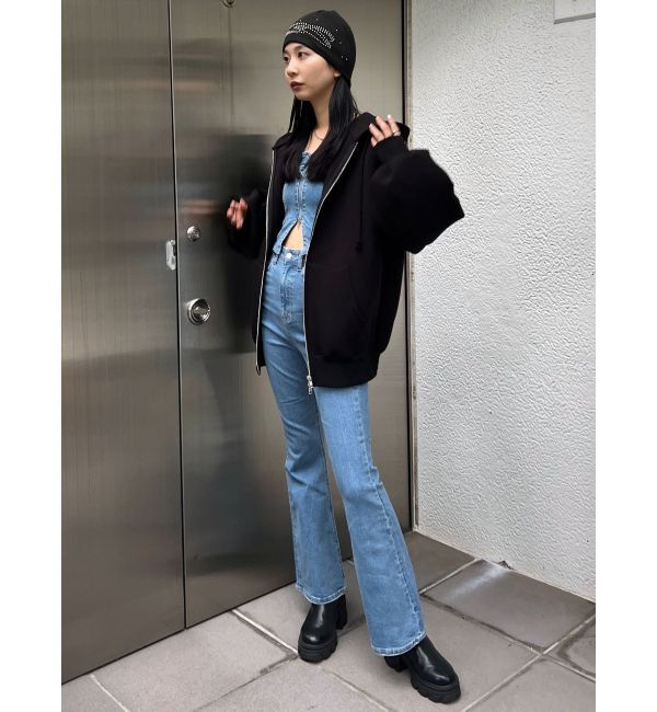 EMODA「デニムフレアジップサロペット」|オールインワン|