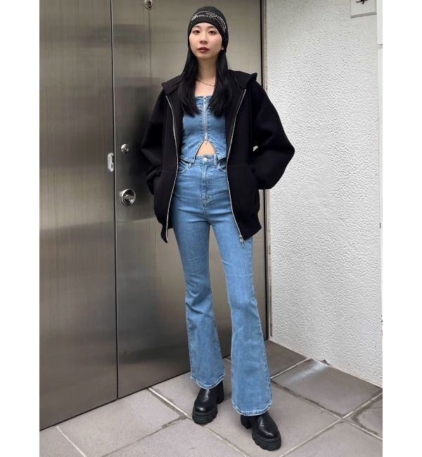 EMODA「デニムフレアジップサロペット」|オールインワン|