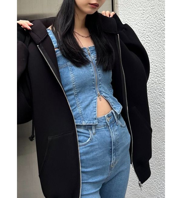 EMODA「デニムフレアジップサロペット」|オールインワン|