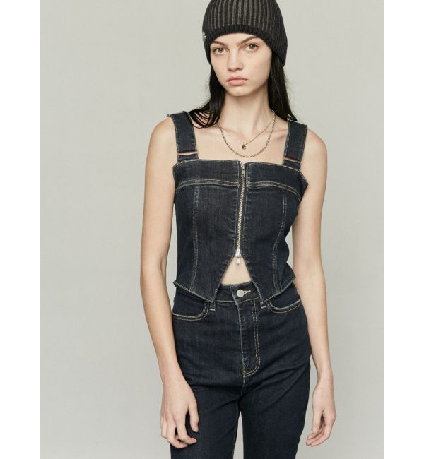 EMODA「デニムフレアジップサロペット」|オールインワン|