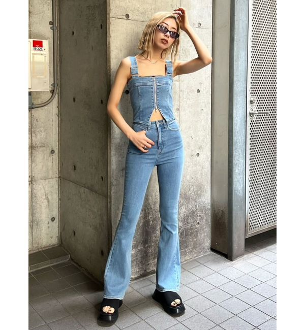 EMODA「デニムフレアジップサロペット」|オールインワン|