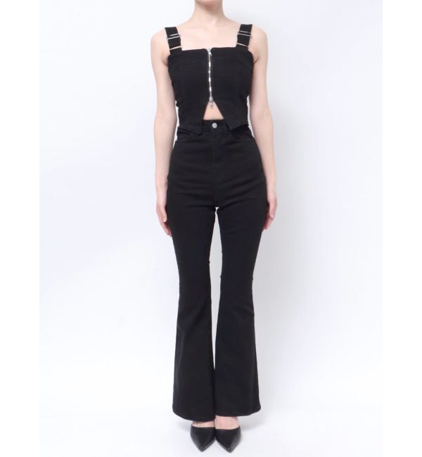 EMODA「デニムフレアジップサロペット」|オールインワン|