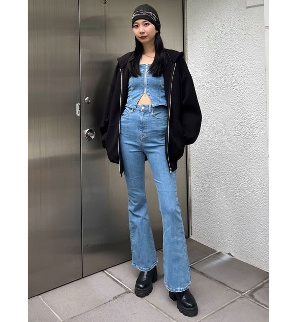 EMODA「デニムフレアジップサロペット」|オールインワン|ブルー