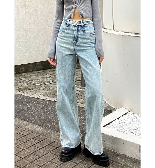 EMODA「ベルトフリンジジャストウエストジーンズ」|デニム|