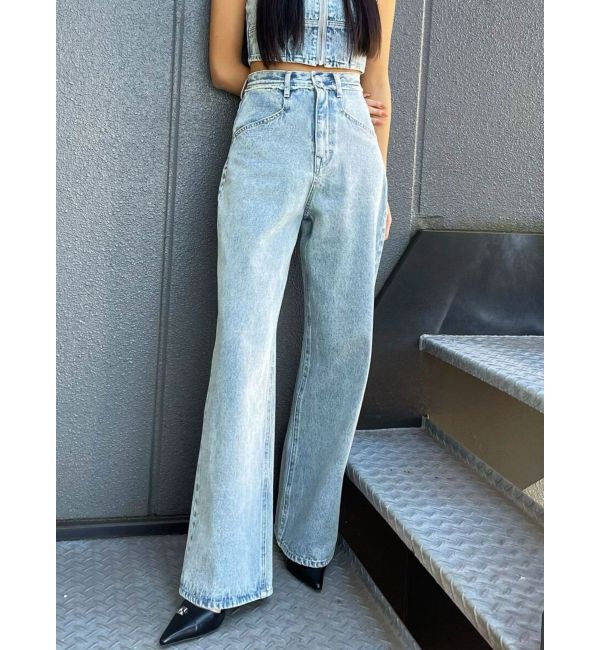 EMODA「ベルトフリンジジャストウエストジーンズ」|デニム|アイスブルー