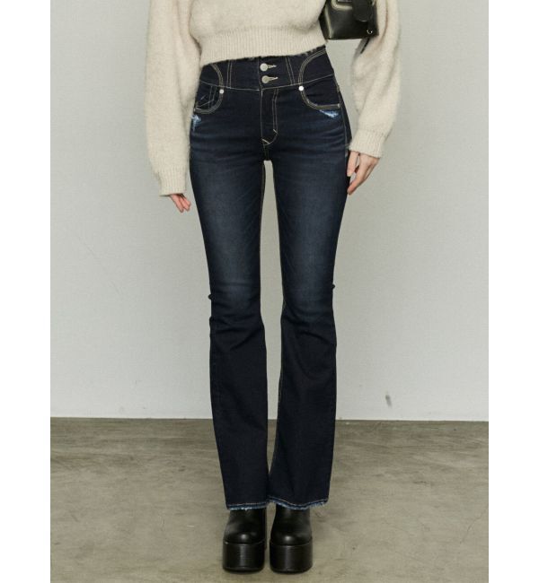 EMODA「スーパーハイウエストフレアパギンス」|デニム|