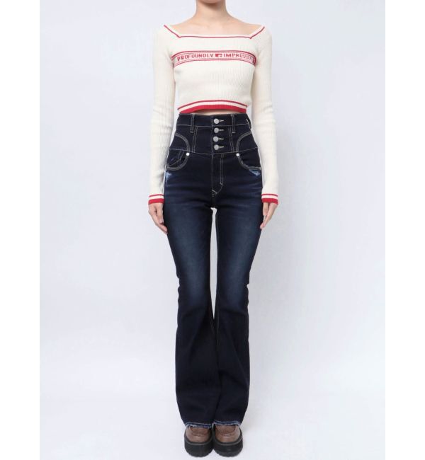 EMODA「スーパーハイウエストフレアパギンス」|デニム|