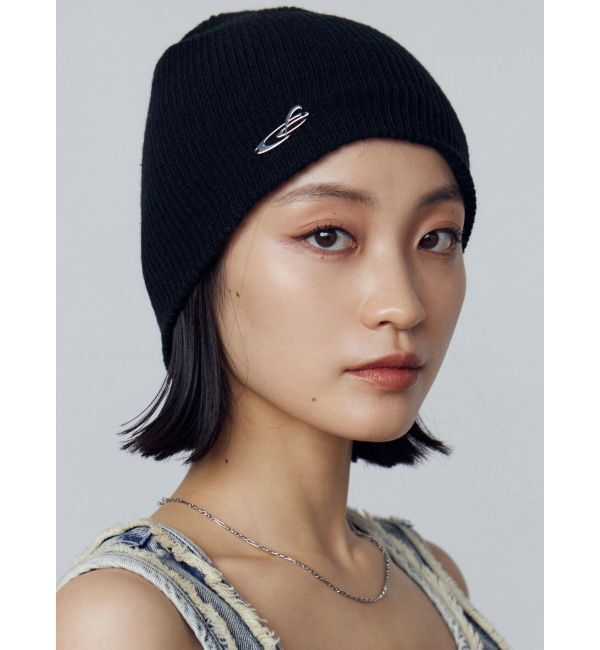 EMODA「スペイシーEプレートビーニー」|ニット帽|ブラック