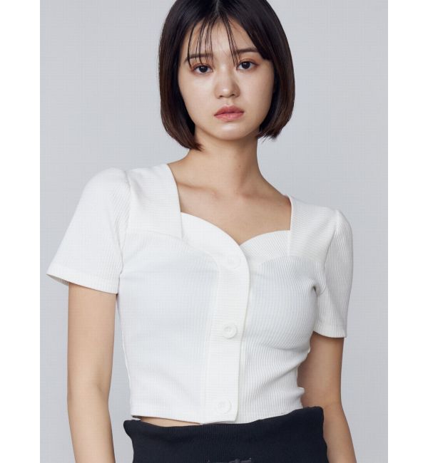 EMODA「フロントボタンショートリブトップ」|Tシャツ・カットソー|ホワイト