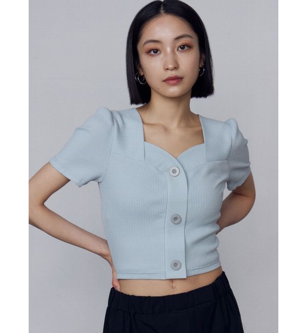EMODA「フロントボタンショートリブトップ」|Tシャツ・カットソー|ブルー