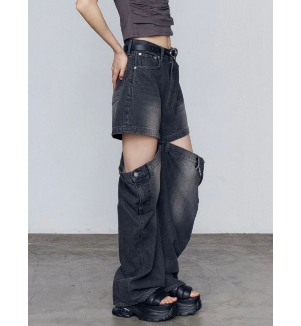 EMODA「サイドオープンルーズジーンズ」|デニム|ブラック