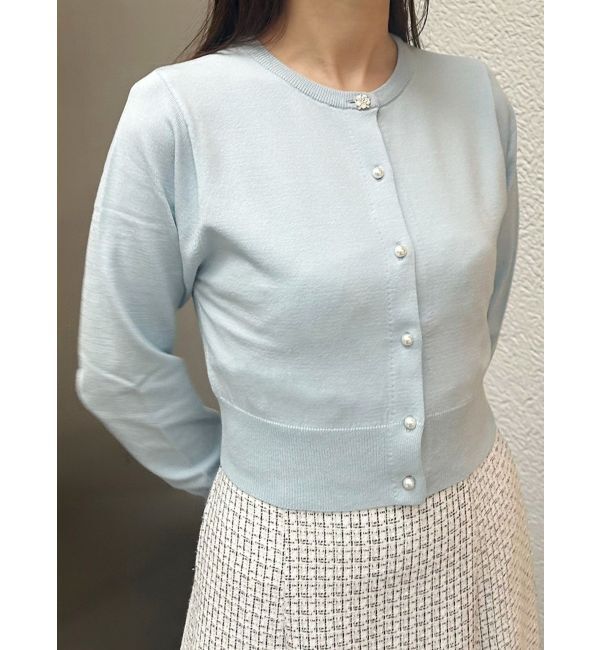 MERCURYDUO「ビジューボタンニットカーディガン」|カーディガン|アイスブルー