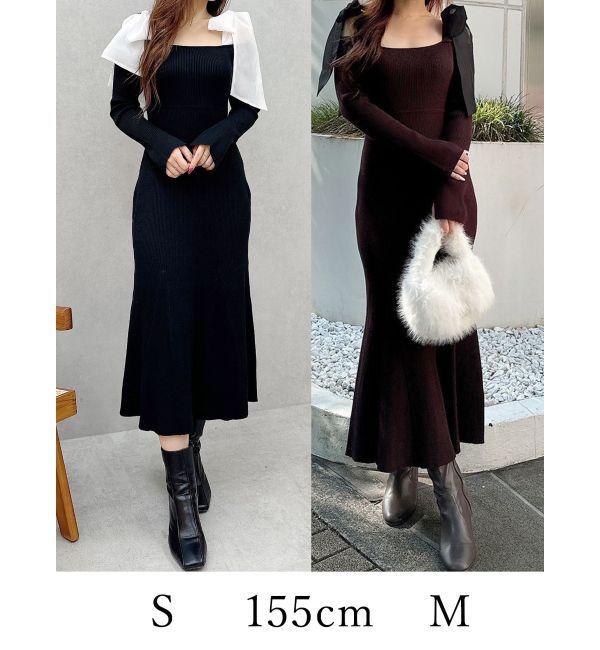 MERCURYDUO「ショルダーリボンニットワンピース」|ワンピース|