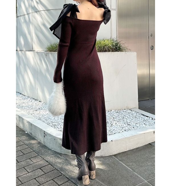 MERCURYDUO「ショルダーリボンニットワンピース」|ワンピース|